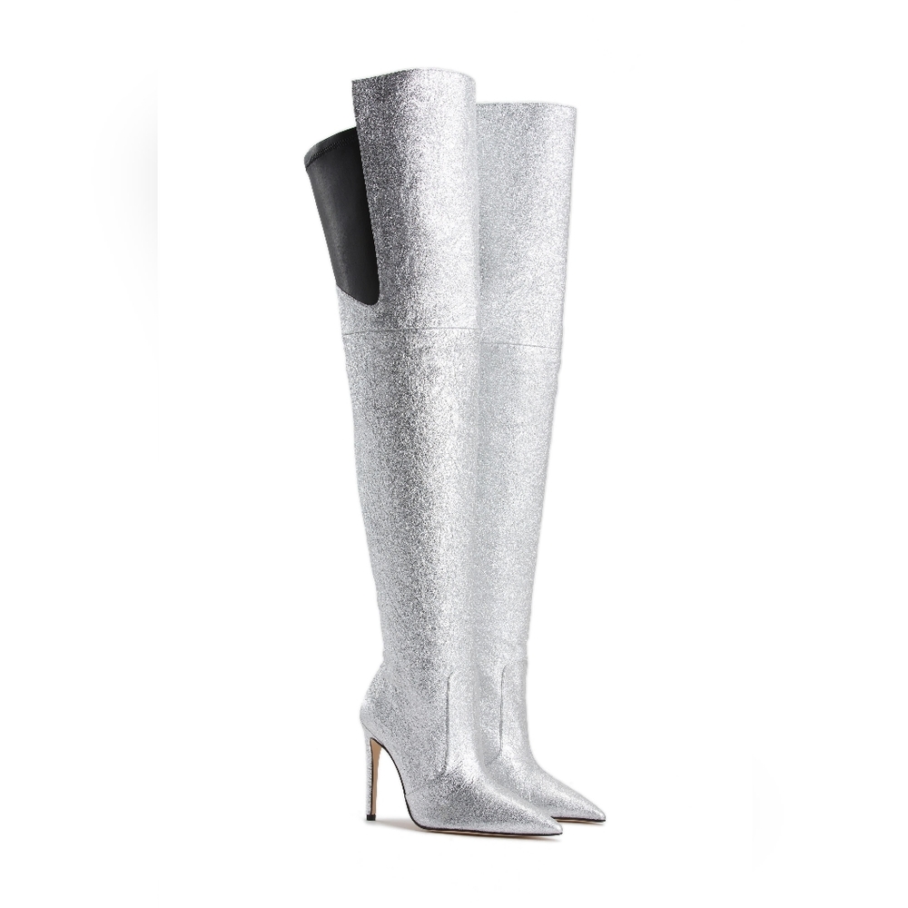 Good American Silver Over The Knee Boots (Wide Calf) NWOT